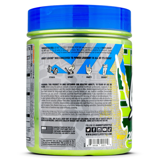 GHOST Legend All Out Pre-Workout Powder, Blue  